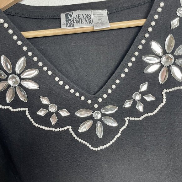 Vintage 80s Glam Rhinestone & Pearl Beaded Bodysuit - Size Medium - Picture 5 of 7